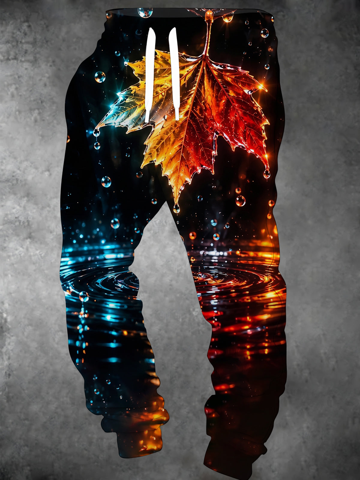 Adaychic Men's Printed Autumn Maple Leaf With Dewdrops Print Pants