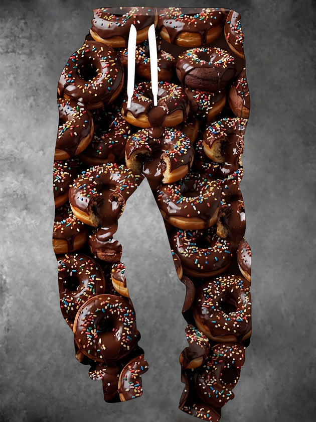Adaychic Men's Graphic Chocolate Doughnuts With Sprinkles Print Pants