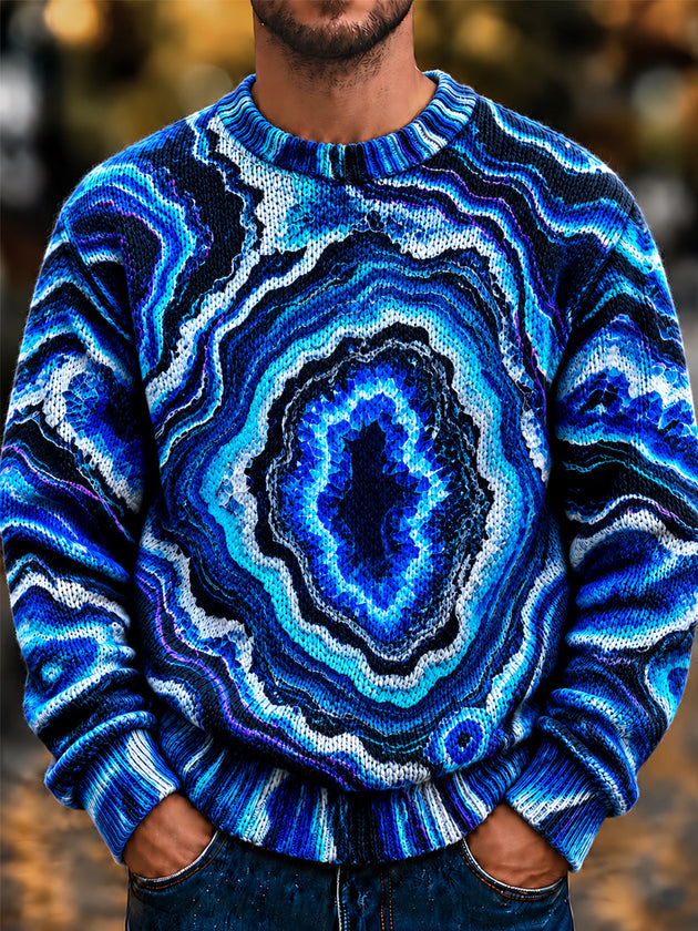 Adaychic Men's Abstract Abstract Crystal Geode Pattern Long Sleeve Sweater