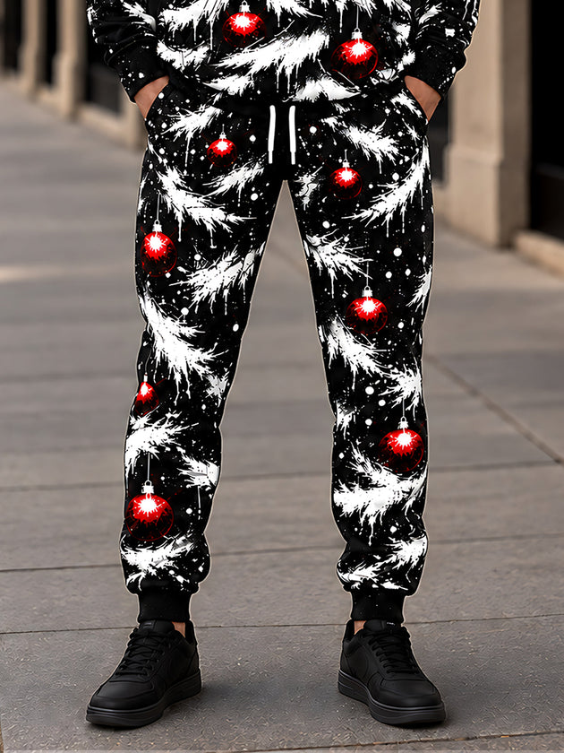 Adaychic Men's Graphic Christmas Tree Branches And Red Ornaments Print Pants
