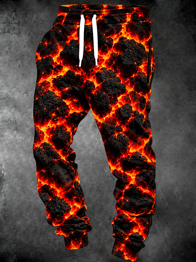 Adaychic Men's Graphic Lava And Volcanic Rock Print Pants