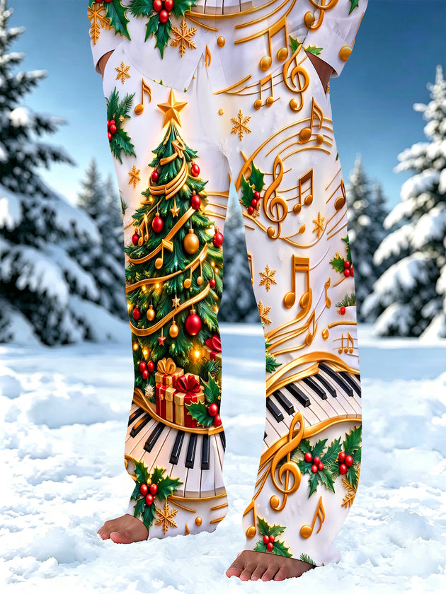 Adaychic Men's Graphic Christmas Tree And Musical Notes Print Pants