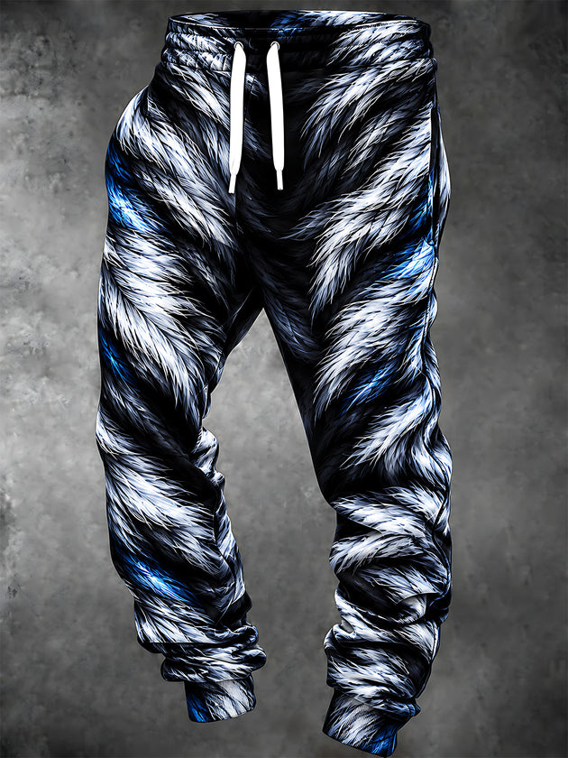 Adaychic Men's Graphic Wolf Fur Pattern Pants