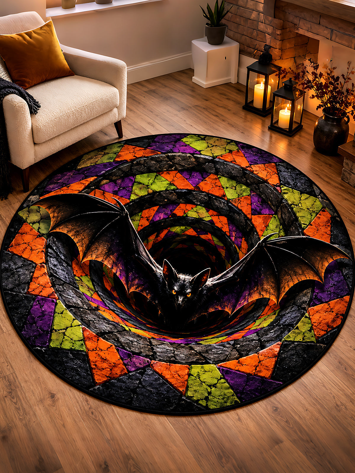 Adaychic Halloween Bat Round Area Rug