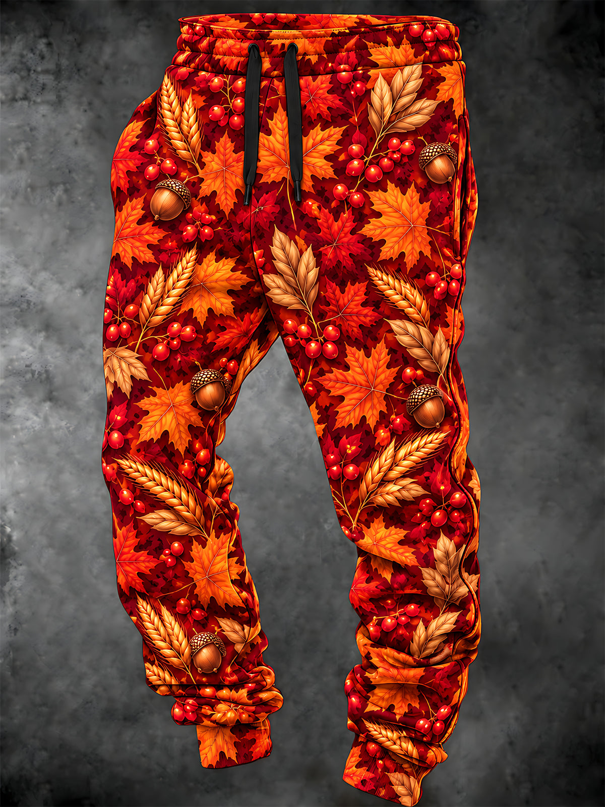 Adaychic Men's Printed Autumn Maple Leaves Acorns Berries And Wheat Print Pants