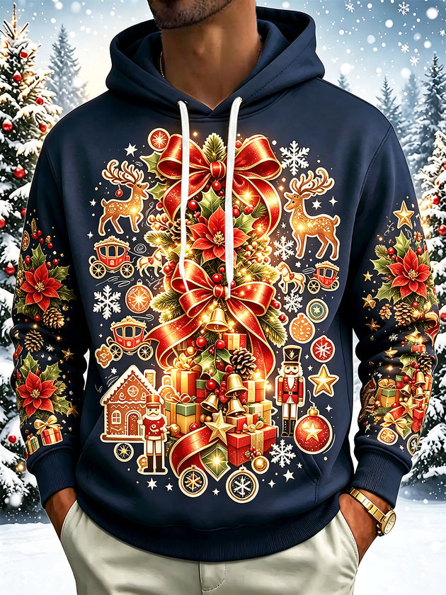 Adaychic Men's Long Sleeve Hoodie - Christmas Nutcracker Soldiers And Reindeer Print