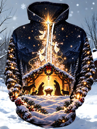 Adaychic Men's Nativity Scene With Angels And Star Print Long Sleeve Hoodie