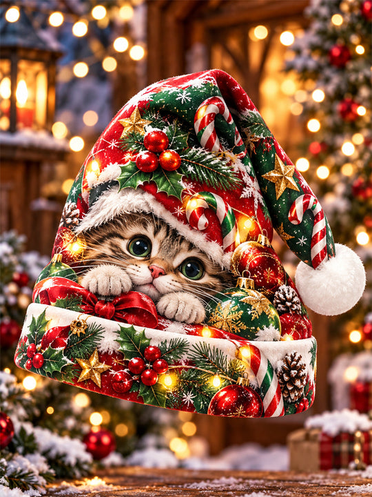 Adaychic Men's Printed Cute Kitten And Christmas Ornaments Print Hat