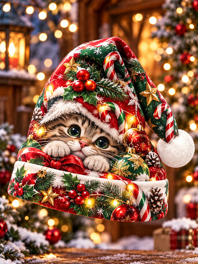 Adaychic Men's Printed Cute Kitten And Christmas Ornaments Print Hat