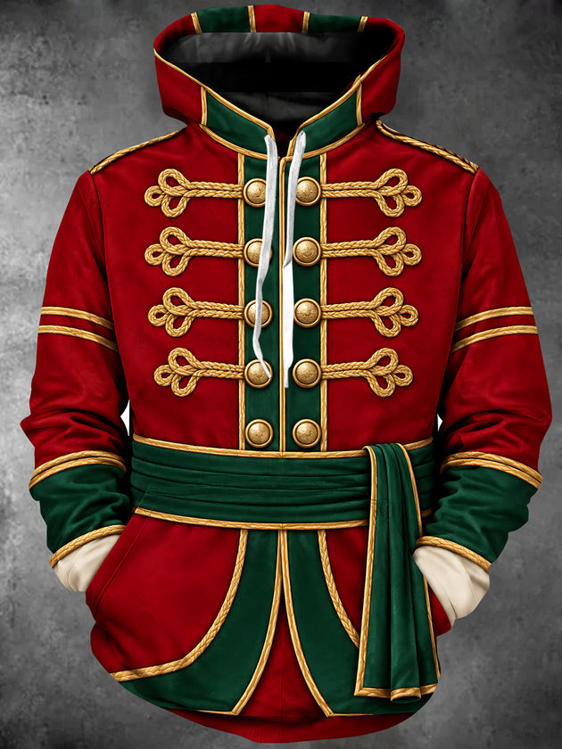 Adaychic Men's Long Sleeve Hoodie - Christmas Military Band Uniform With Gold Braiding And Buttons Print
