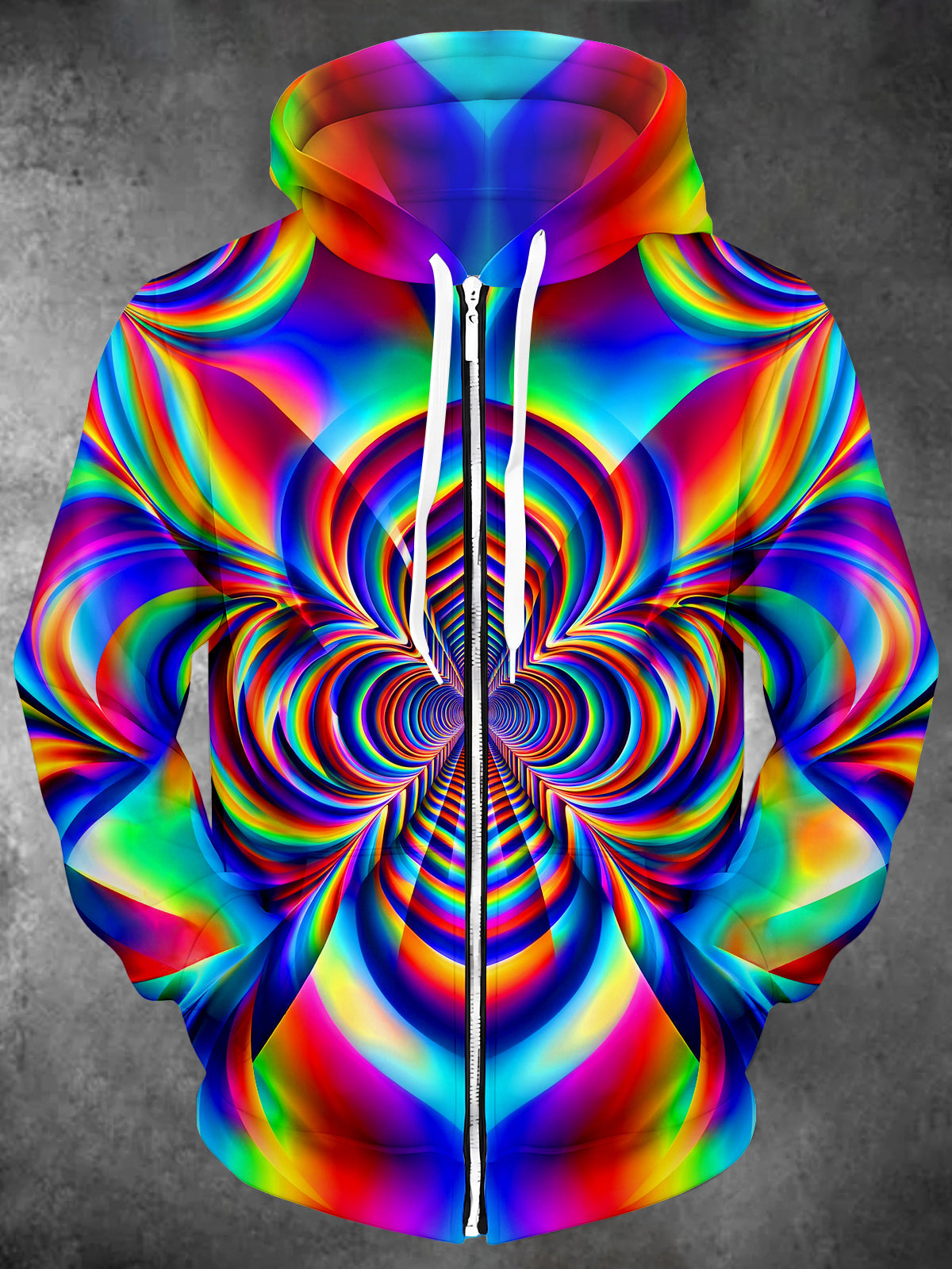 Adaychic Men's Rainbow Swirl Optical Illusion Print Long Sleeve Zip-Up Hoodie