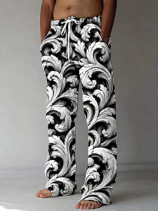 Adaychic Men's Printed Baroque Scrollwork And Acanthus Leaves Print Pants