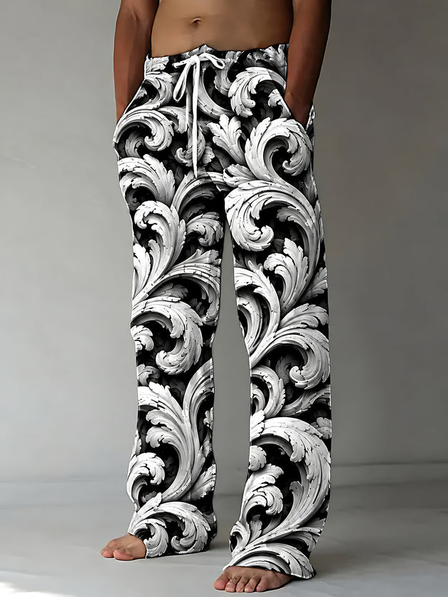 Adaychic Men's Printed Baroque Scrollwork And Acanthus Leaves Print Pants