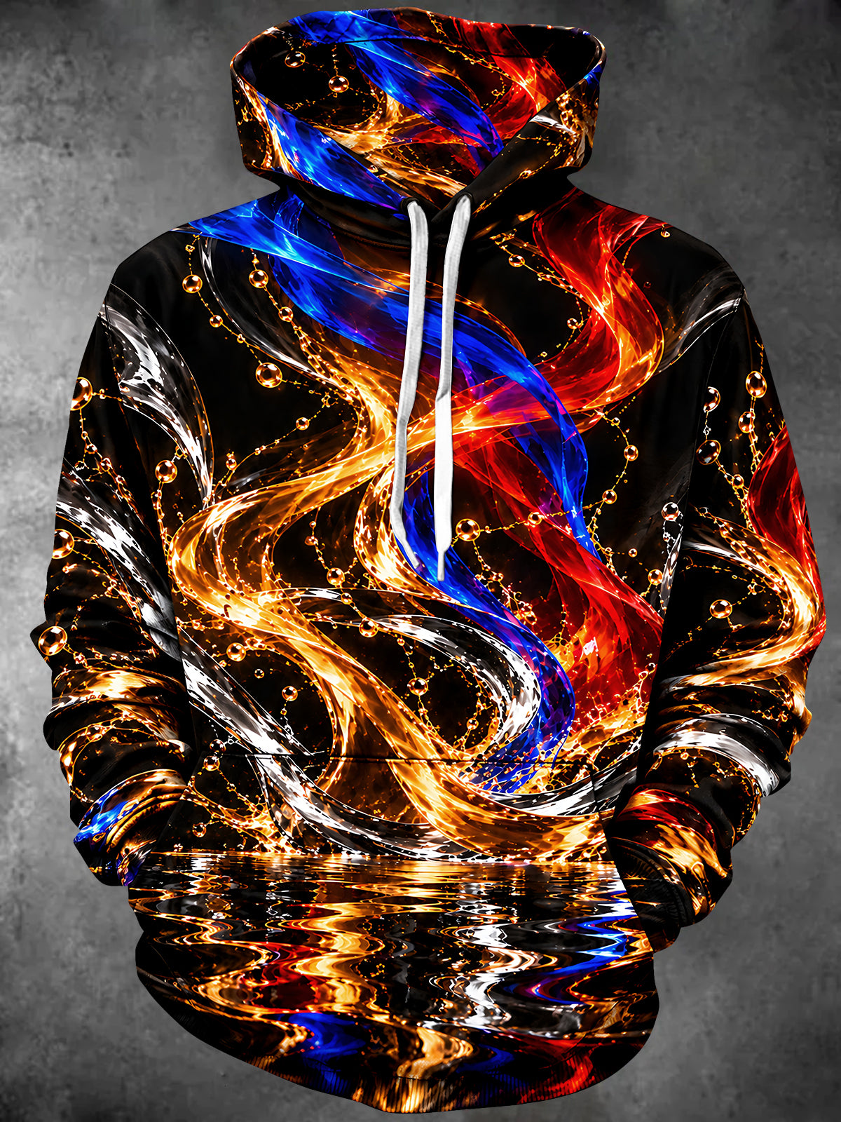 Adaychic Men's Abstract Swirling Liquid And Bubbles Print Long Sleeve Hoodie