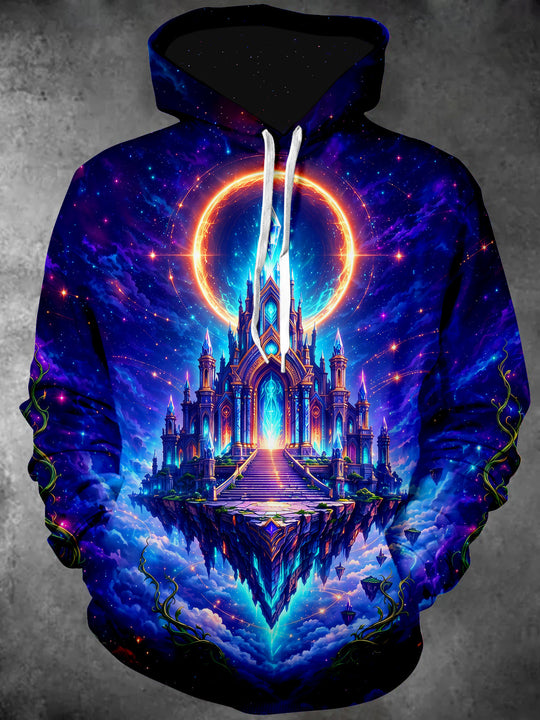 Adaychic Men's Graphic Floating Magic Castle Print Long Sleeve Hoodie