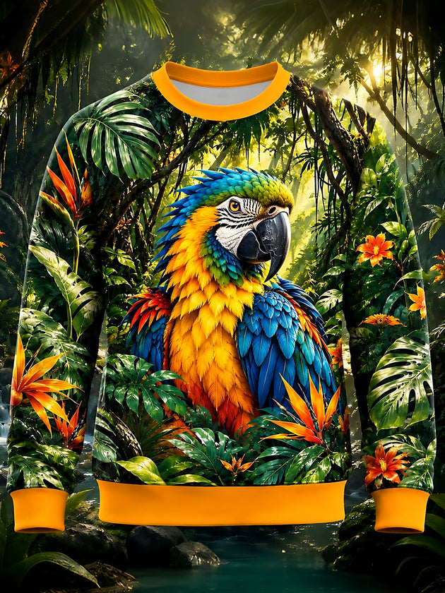 Adaychic Men's Parrot And Tropical Foliage Print Long Sleeve Sweatshirt