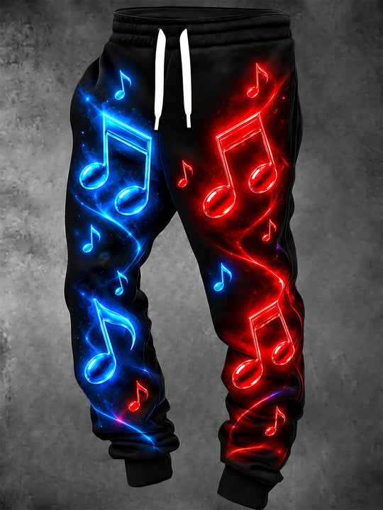 Adaychic Men's Graphic Neon Musical Notes Print Pants