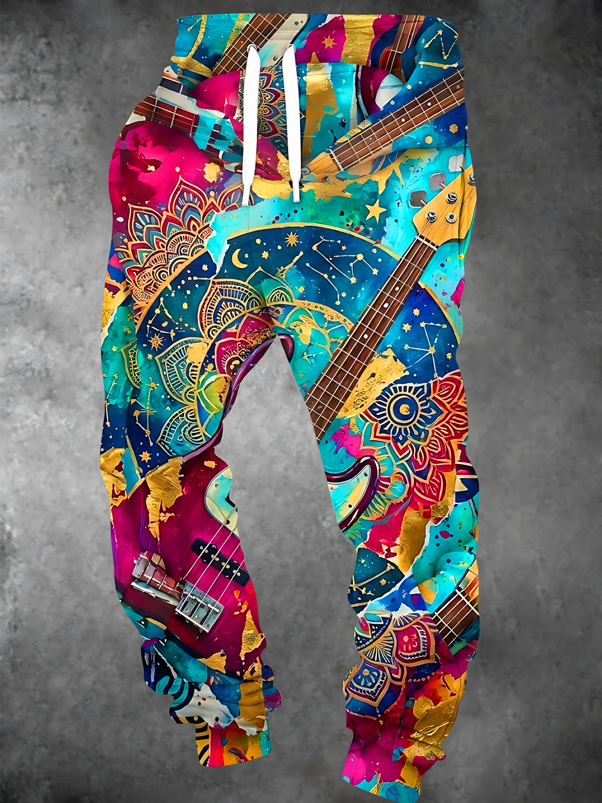 Adaychic Men's Graphic Guitar And Mandala Pattern Pants