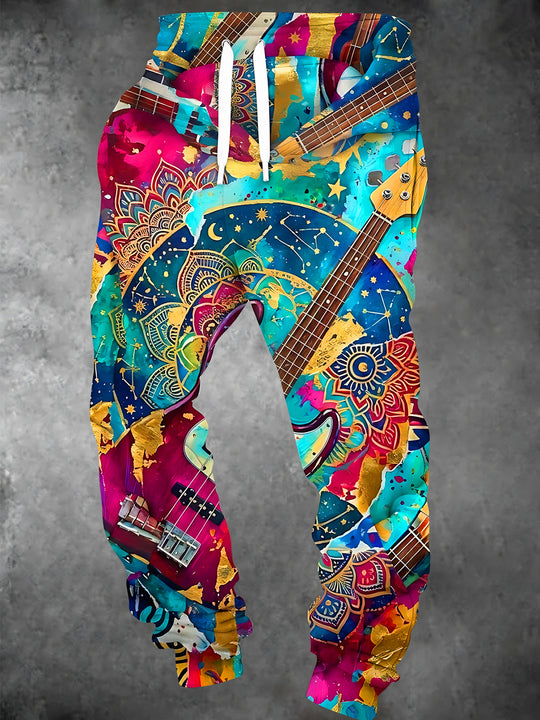 Adaychic Men's Graphic Guitar And Mandala Pattern Pants