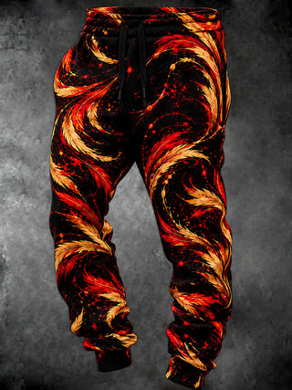 Adaychic Men's Printed Feathers And Splatter Print Pants