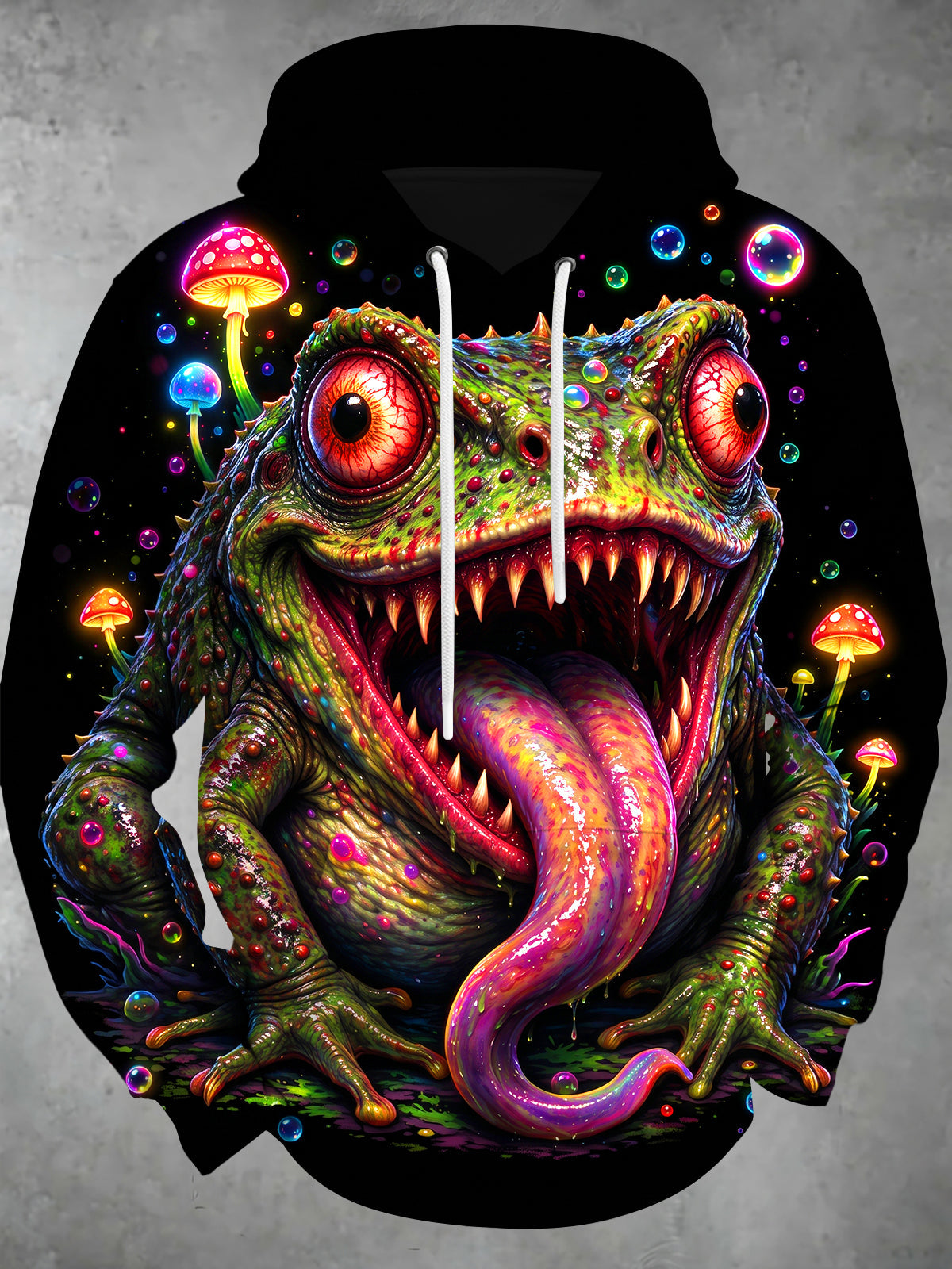 Adaychic Men's Graphic Psychedelic Toad And Mushrooms Print Long Sleeve Hoodie