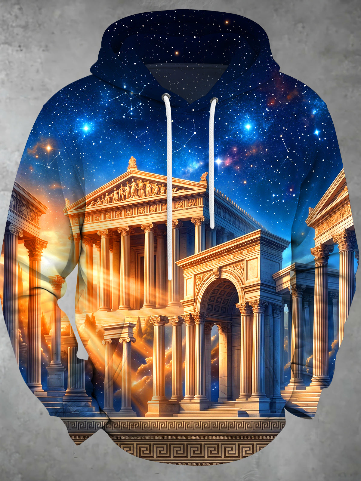 Adaychic Men's Ancient Greek Temple And Starry Sky Print Long Sleeve Hoodie