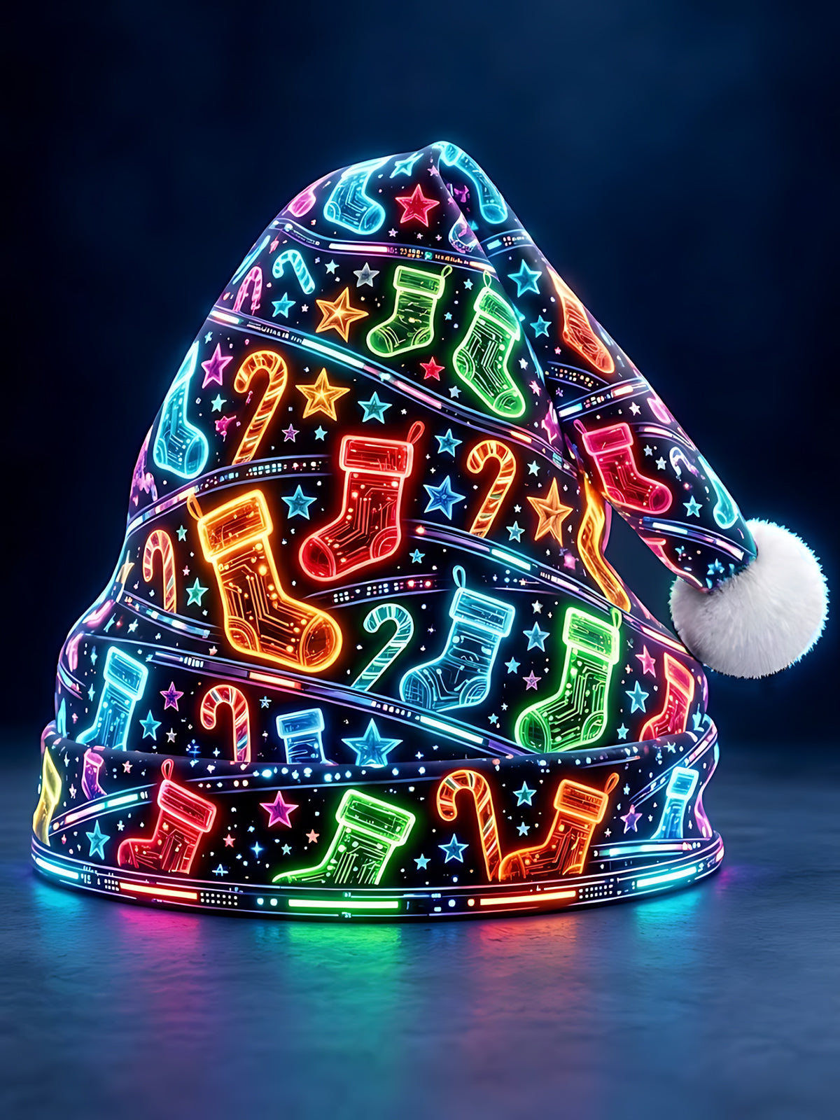 Adaychic Men's Graphic Neon Christmas Stockings And Candy Canes Print Hat