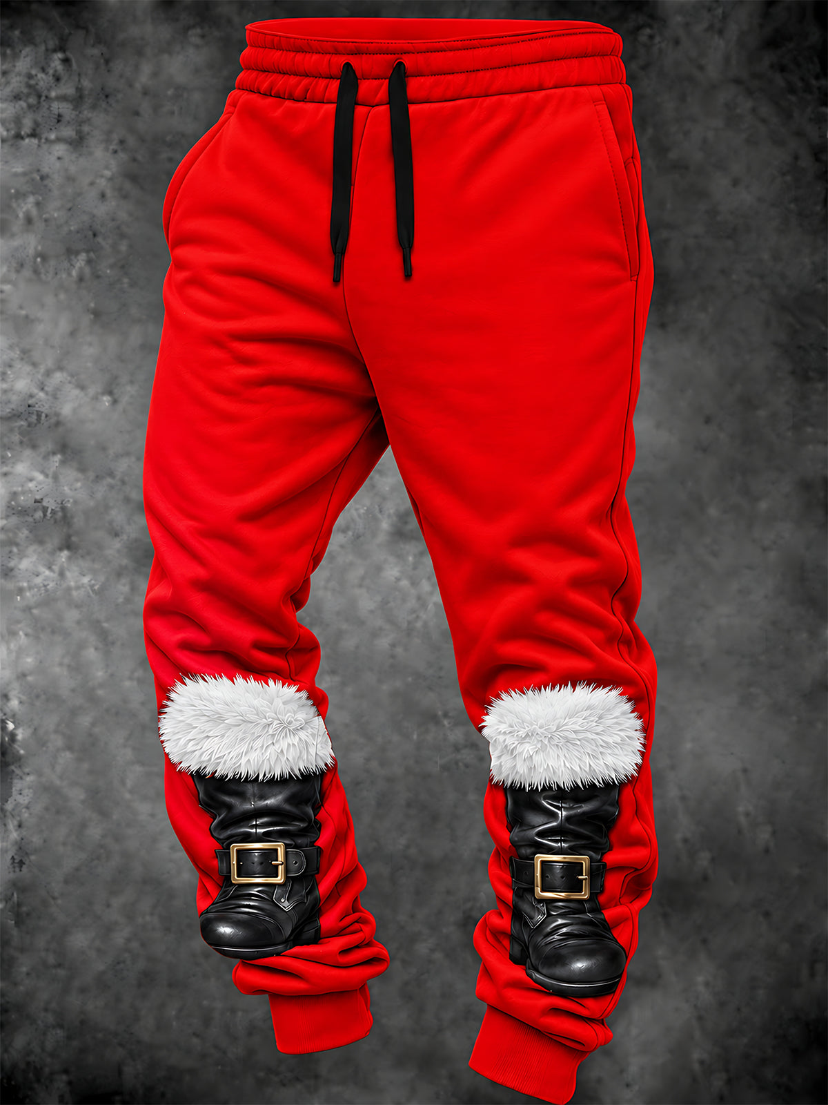 Adaychic Men's Santa Claus Boots And White Fur Trim Print Pants