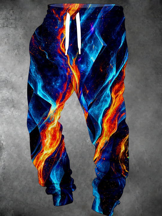 Adaychic Men's 3D Abstract Fire And Ice Nebula Print Pants