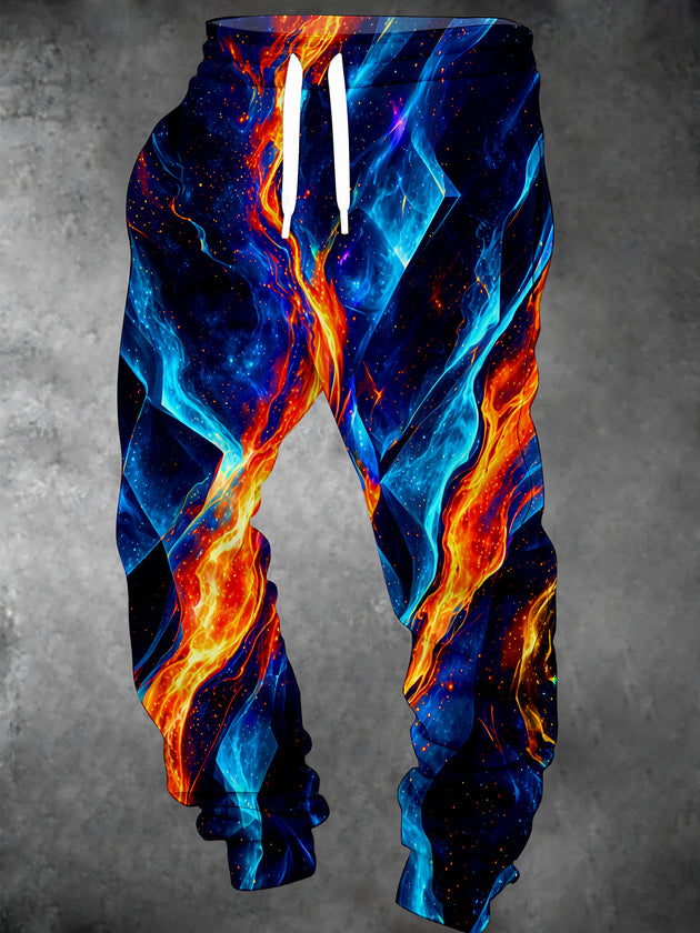 Adaychic Men's 3D Abstract Fire And Ice Nebula Print Pants