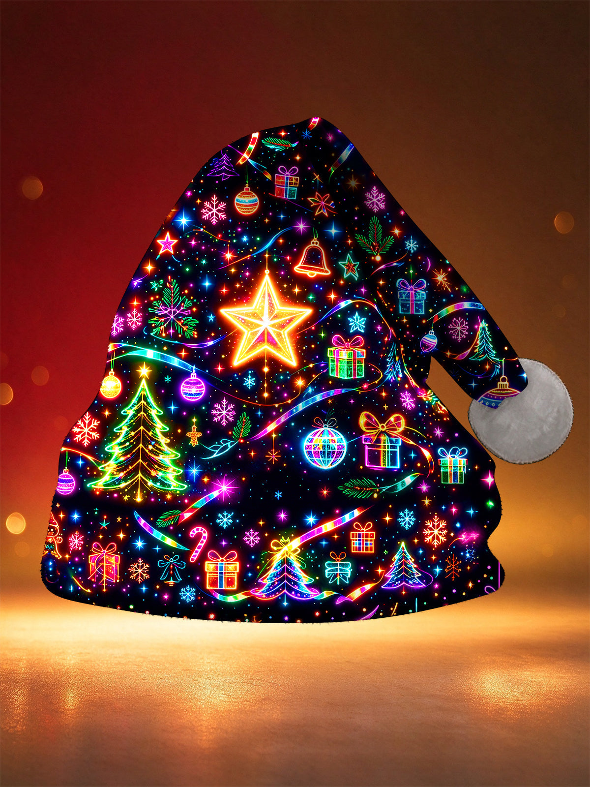 Adaychic Men's Graphic Neon Christmas Star And Ornaments Print Hat