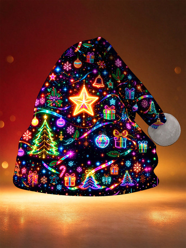 Adaychic Men's Graphic Neon Christmas Star And Ornaments Print Hat