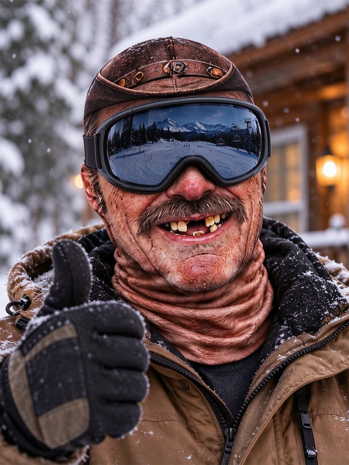 Adaychic Funny Vintage Leather Hat Rough Guy Face Ski Mask