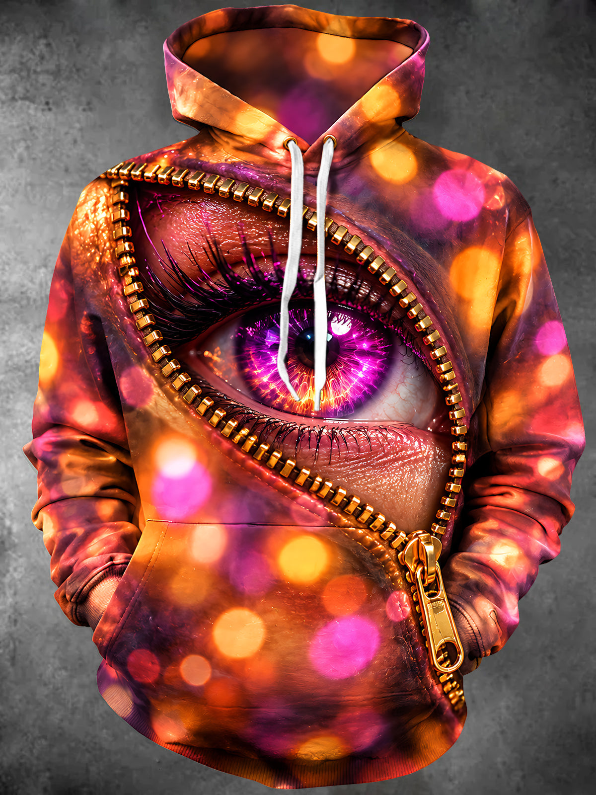 Adaychic Men's 3D 3D Zipper Eye With Bokeh Lights Print Long Sleeve Hoodie