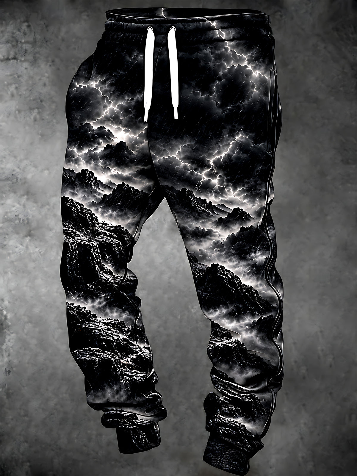 Adaychic Men's Graphic Mountain Landscape With Lightning Storm Print Pants