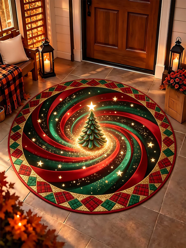 Adaychic Christmas Spiral Christmas Tree Round Area Rug