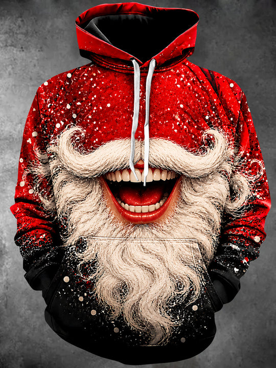 Adaychic Men's Long Sleeve Hoodie - Santa Claus Face With Beard And Mustache Print