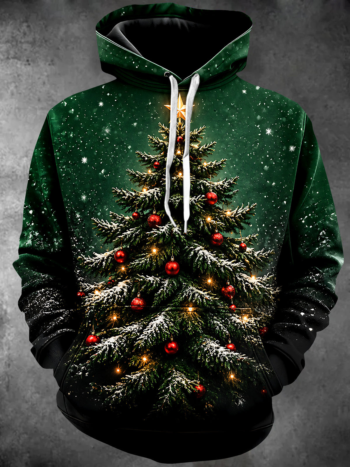 Adaychic Men's Long Sleeve Hoodie - Christmas Tree With Ornaments And Lights Print