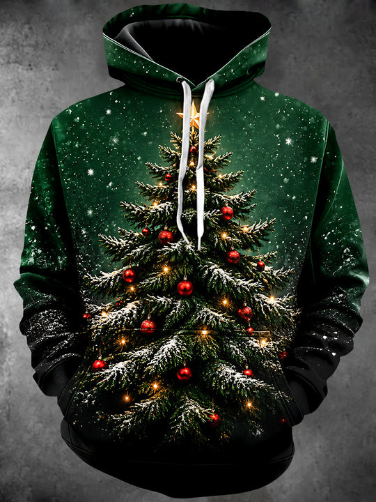 Adaychic Men's Long Sleeve Hoodie - Christmas Tree With Ornaments And Lights Print