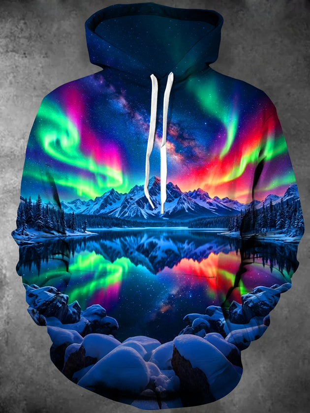 Adaychic Men's Printed Aurora Borealis Night Sky Print Long Sleeve Hoodie