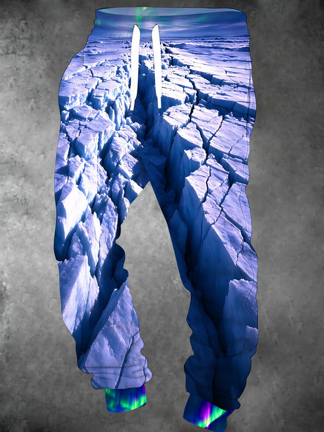 Adaychic Men's 3D Glacier Ice Cracks And Aurora Borealis Print Pants