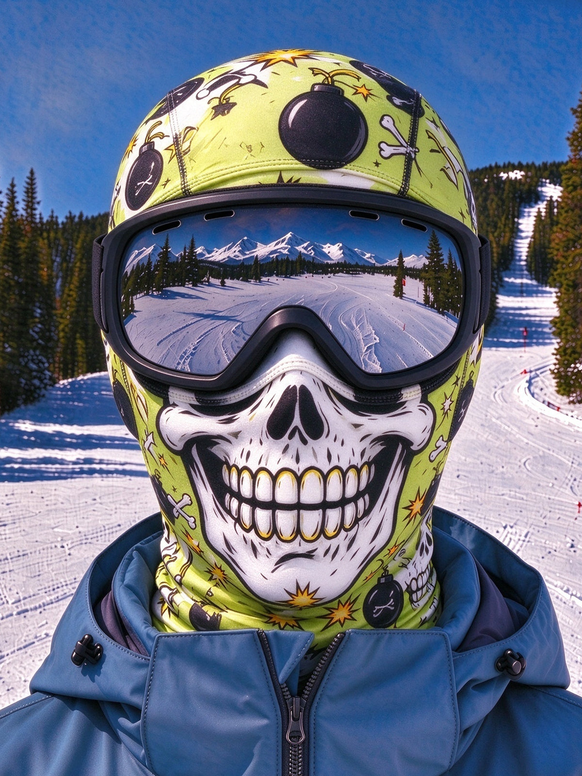 Adaychic Funny Fluorescent Green Bomb Skull Graffiti Ski Mask