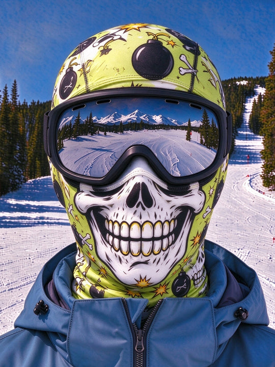 Adaychic Funny Fluorescent Green Bomb Skull Graffiti Ski Mask