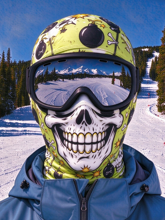 Adaychic Funny Fluorescent Green Bomb Skull Graffiti Ski Mask