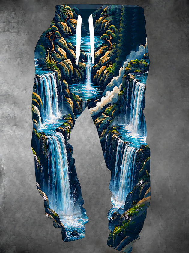 Adaychic Men's Printed Mountain Waterfall Landscape Print Pants