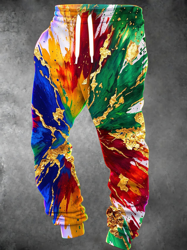 Adaychic Men's Printed Colorful Paint Splashes With Gold Foil Print Pants