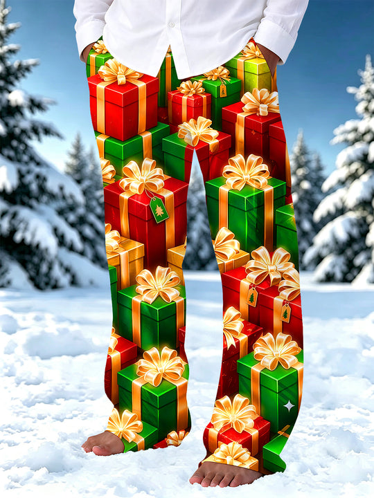 Adaychic Men's Printed Christmas Gift Boxes And Ribbons Print Pants