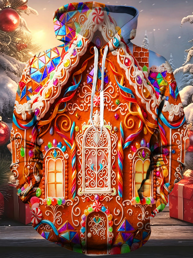 Adaychic Men's Gingerbread House With Candy And Icing Print Long Sleeve Hoodie
