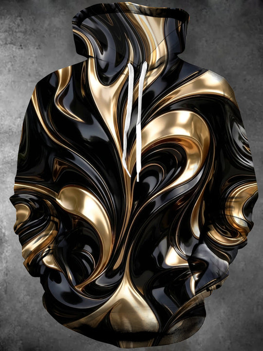 Adaychic Men's 3D Abstract Metallic Swirls Print Long Sleeve Hoodie
