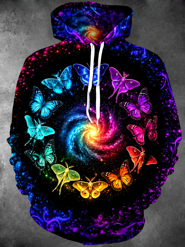 Adaychic Men's Long Sleeve Hoodie - Colorful Butterflies And Moths In Galaxy Print